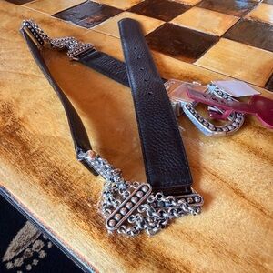 Brighton Reversible Black Brown Croc Leather Waist Belt with Silver Chain